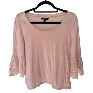 Banana Republic Blouse Top Womens Petite M Pink Cotton Eyelet Lace Bell Sleeve